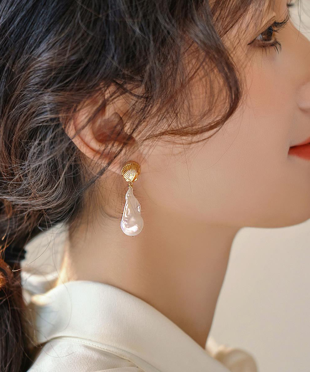 Elegant White Copper Alloy Pearl Fish Tail Drop Earrings