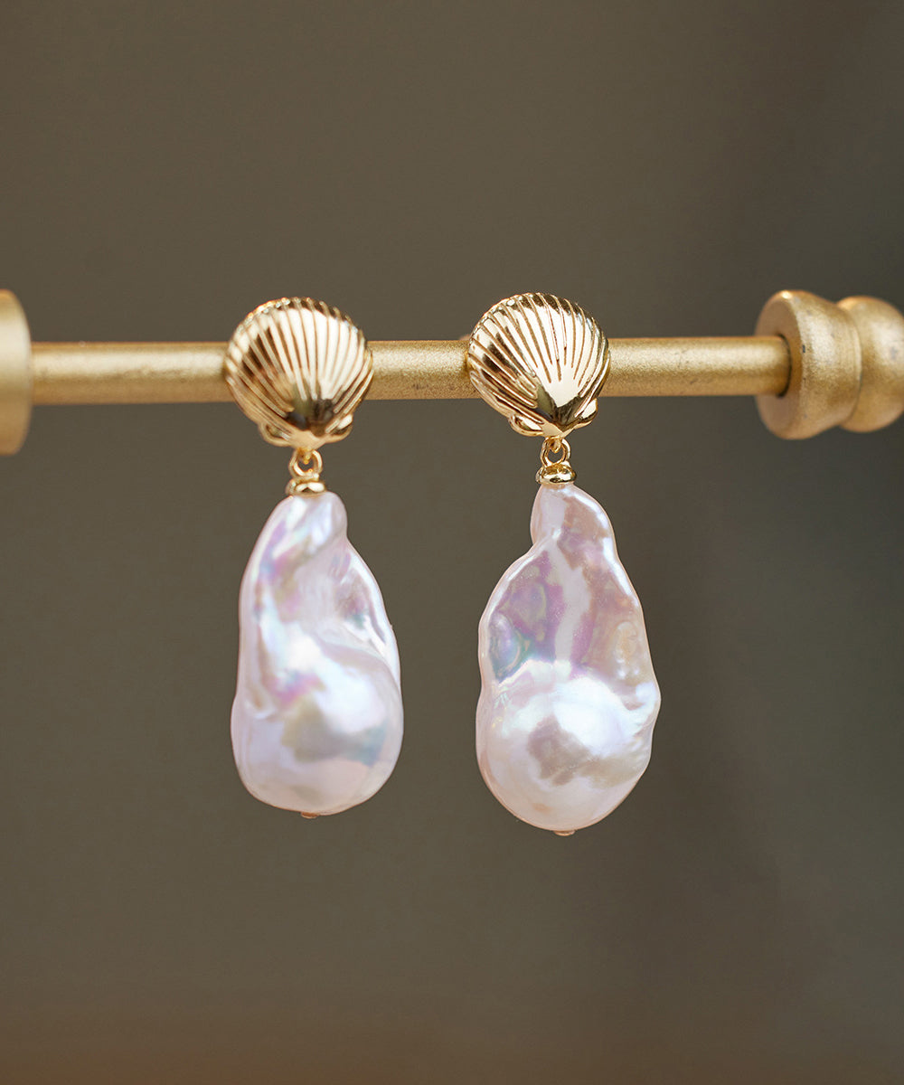 Elegant White Copper Alloy Pearl Fish Tail Drop Earrings