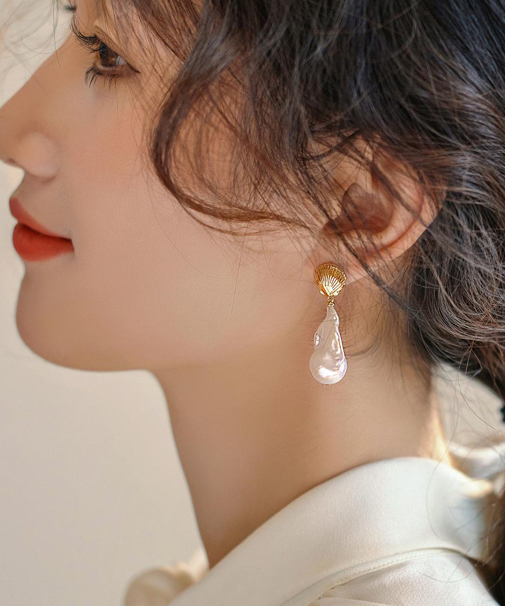 Elegant White Copper Alloy Pearl Fish Tail Drop Earrings