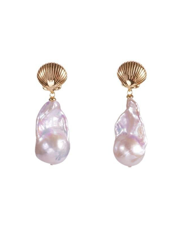 Elegant White Copper Alloy Pearl Fish Tail Drop Earrings