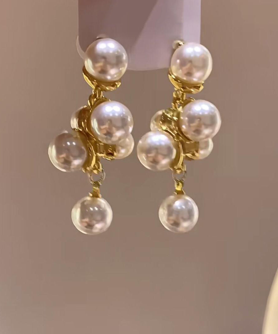 Elegant White Copper Alloy Pearl Stud Earrings
