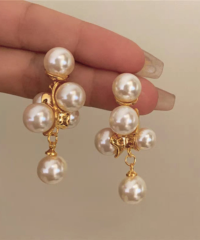 Elegant White Copper Alloy Pearl Stud Earrings