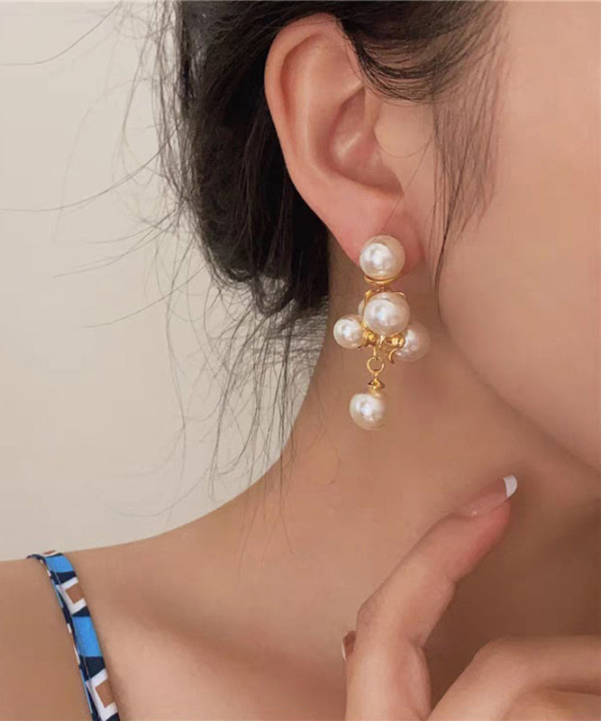 Elegant White Copper Alloy Pearl Stud Earrings