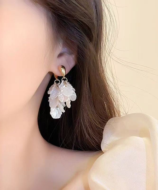 Elegant White Copper Alloy Petal Tassel Hoop Earring