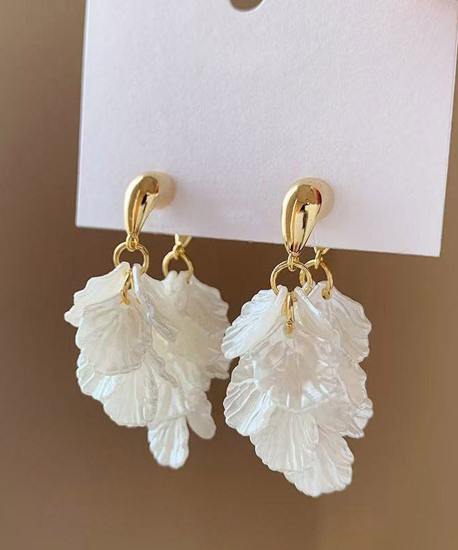 Elegant White Copper Alloy Petal Tassel Hoop Earring