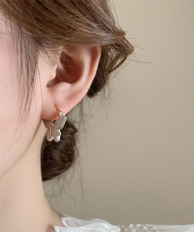Elegant White Copper Overgild Drop Glaze Butterfly Hoop Earrings
