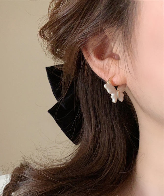Elegant White Copper Overgild Drop Glaze Butterfly Hoop Earrings