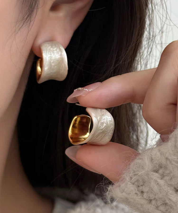 Elegant White Copper Overgild Enamel Hoop Earrings