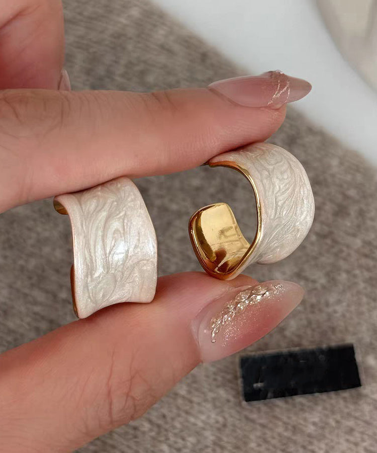 Elegant White Copper Overgild Enamel Hoop Earrings