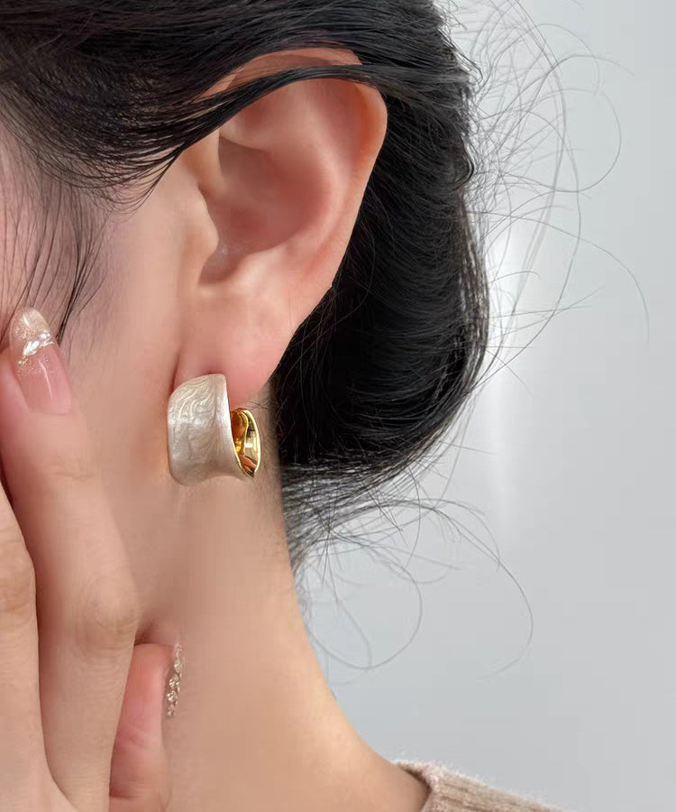 Elegant White Copper Overgild Enamel Hoop Earrings