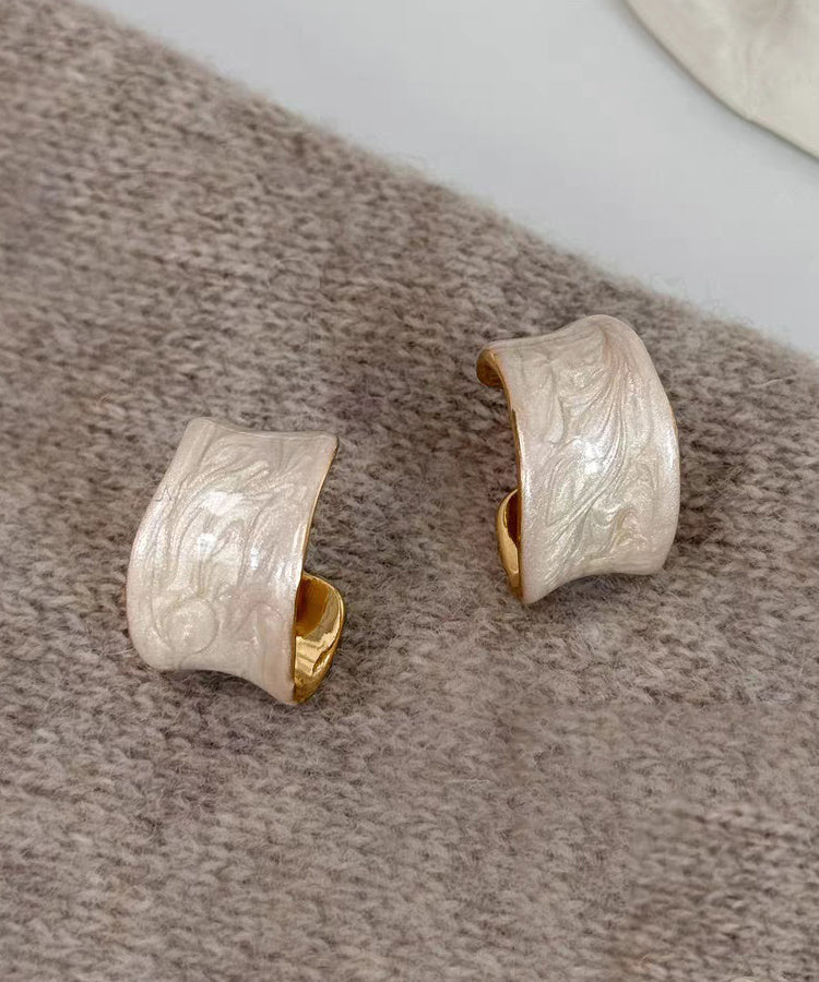 Elegant White Copper Overgild Enamel Hoop Earrings