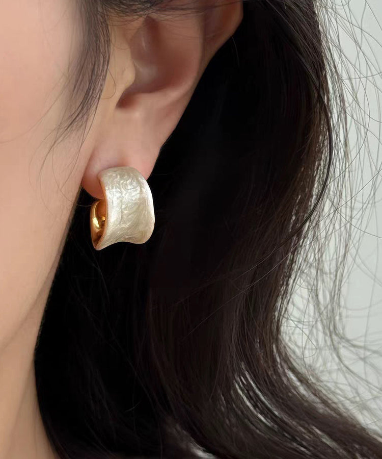 Elegant White Copper Overgild Enamel Hoop Earrings