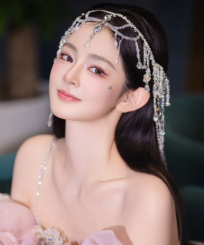 Elegant White Crystal Zircon Water Droplet Tassel HairPiece