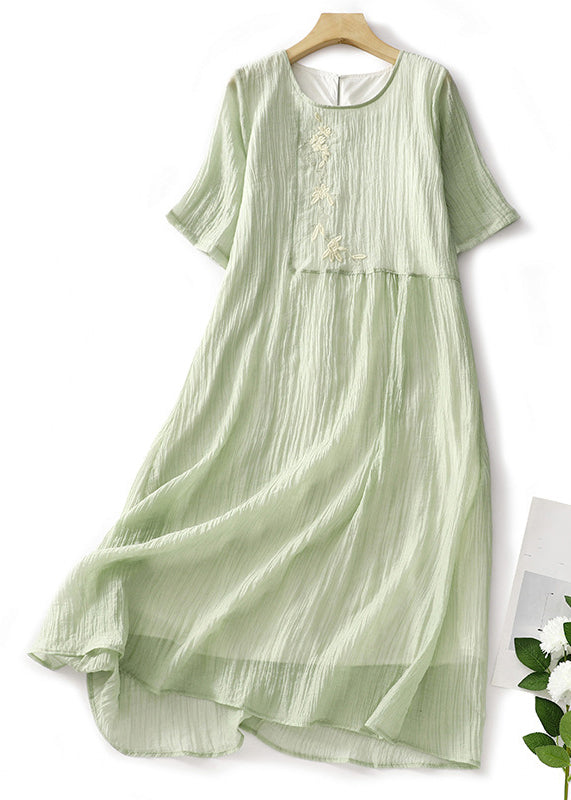Elegant White Embroidered Solid Linen Long Dresses Summer