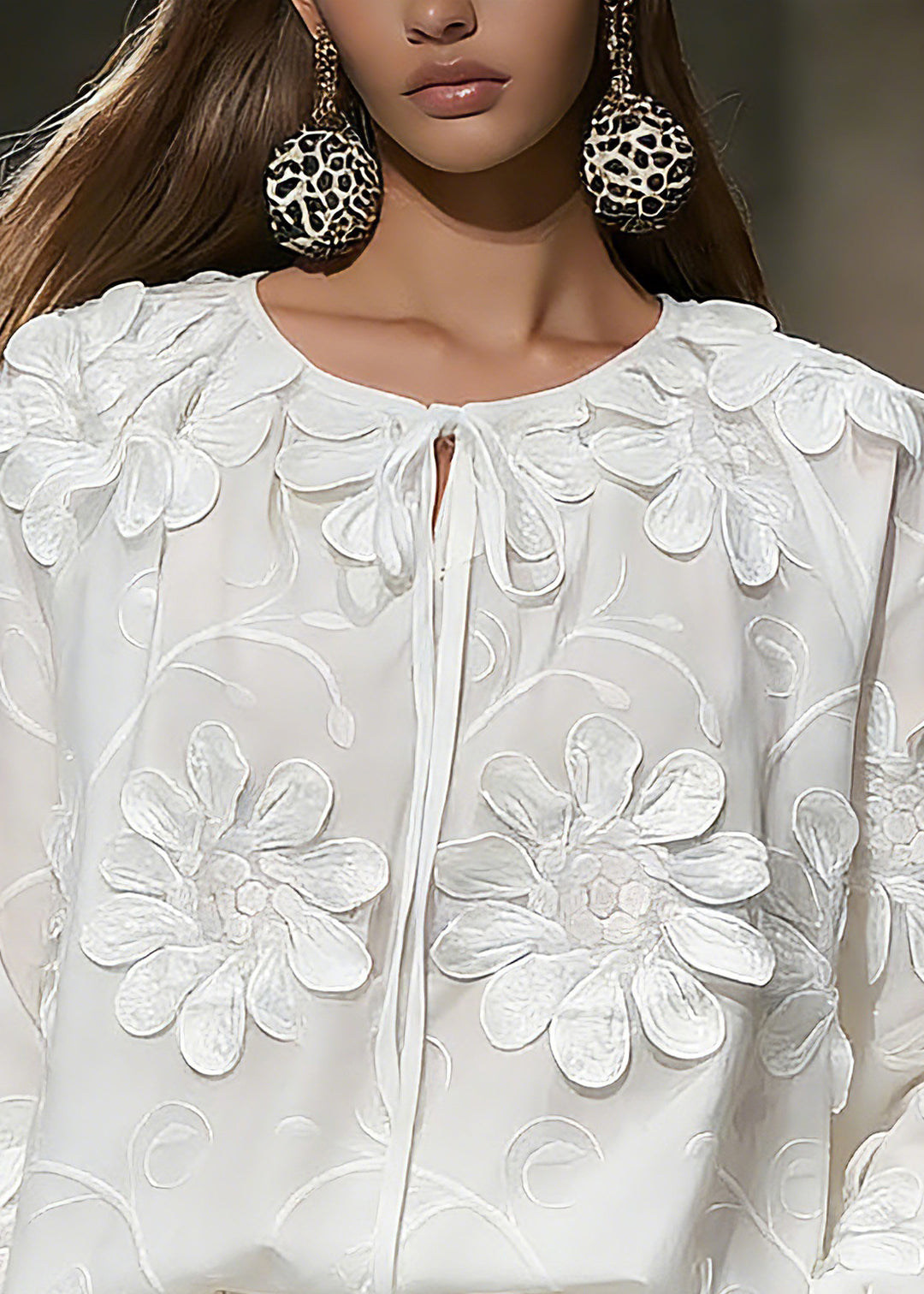 Elegant White Floral Tie Lace Tops Spring