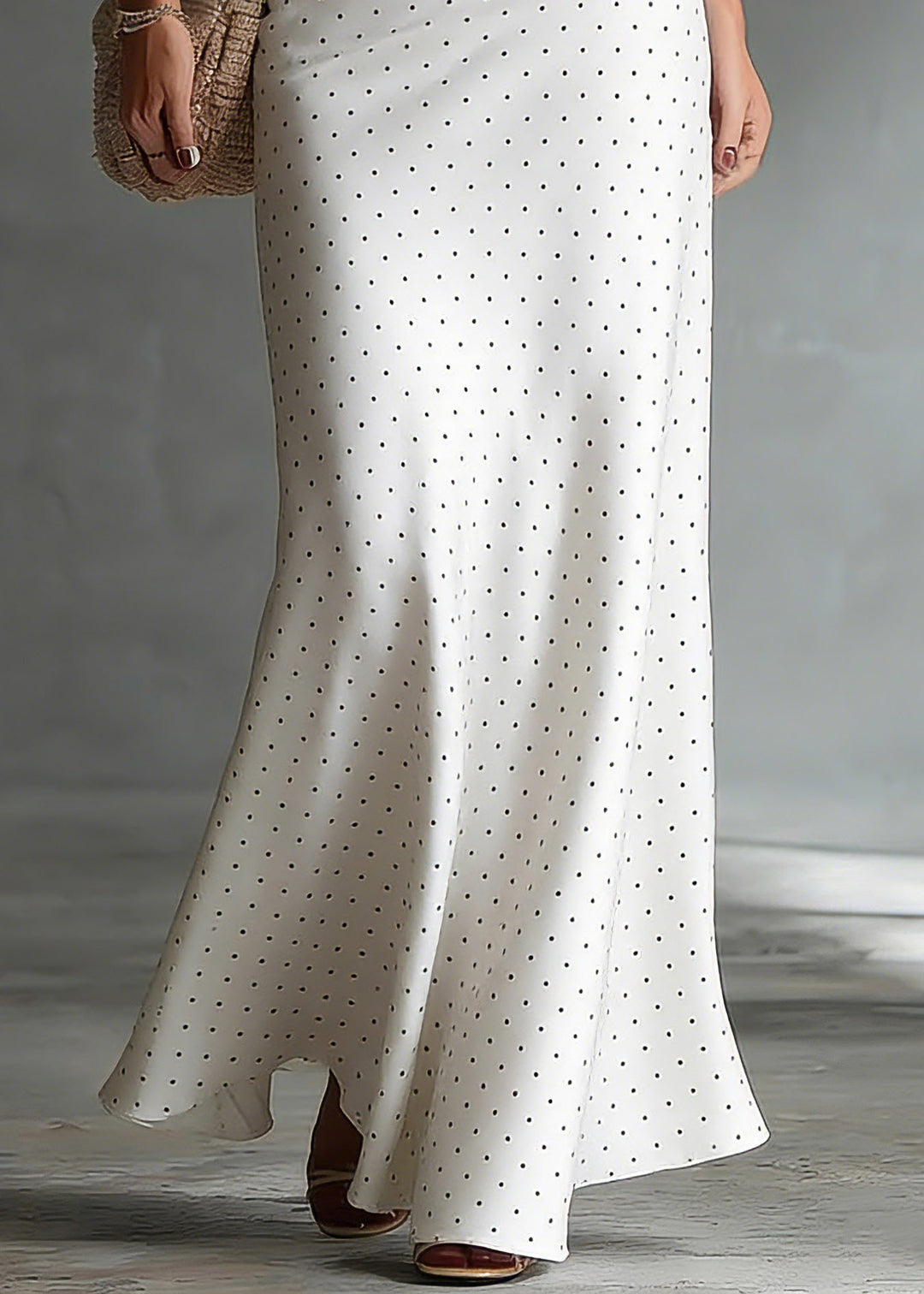 Elegant White High Waist Dot Satin A Line Skirts Summer