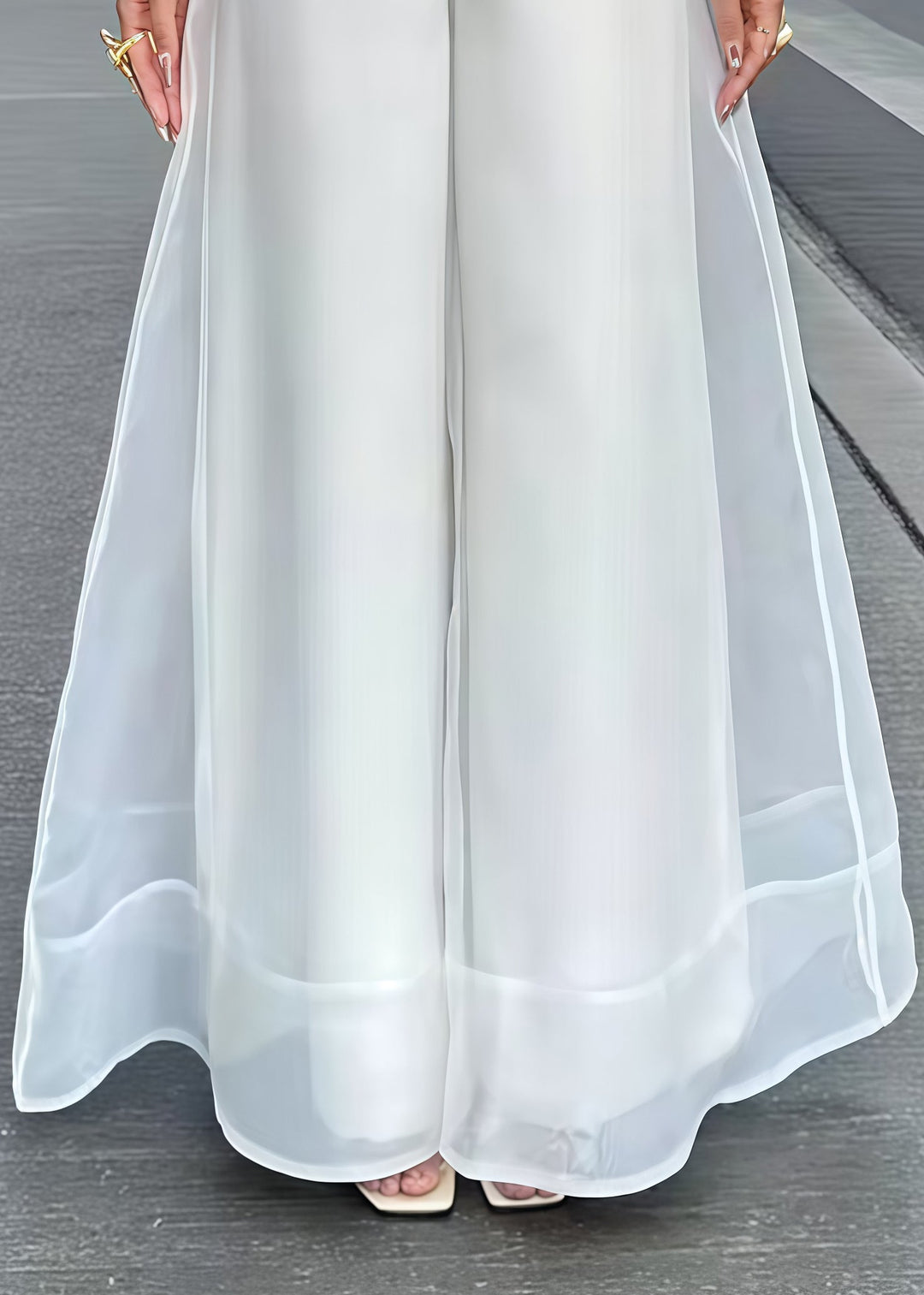 Elegant White High Waist Organza Wide Led Pants Skirts Summer