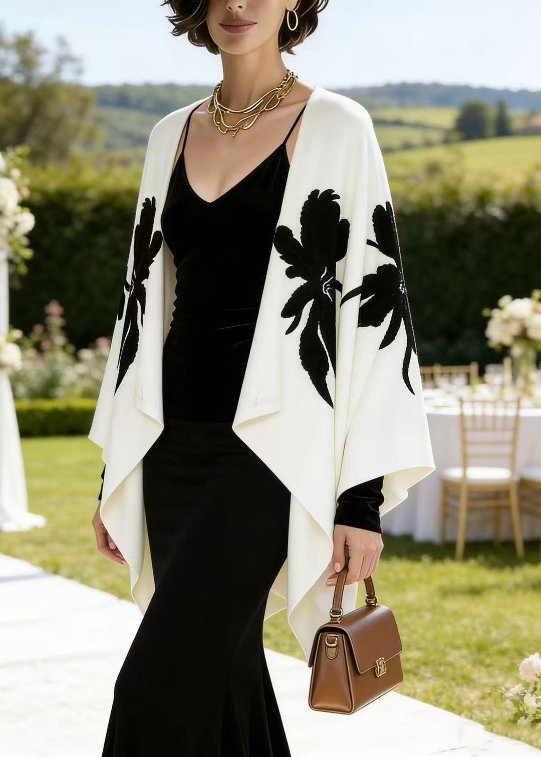 Elegant White Jacquard Knit Loose Cardigans Spring