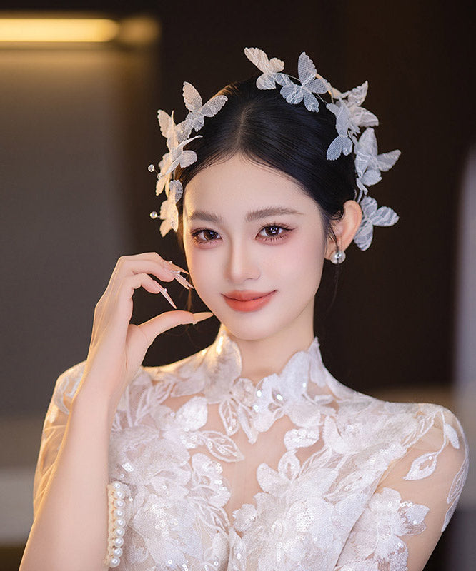 Elegant White Lace Butterfly A Pair Hairpin