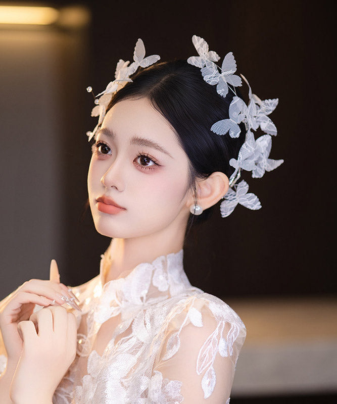 Elegant White Lace Butterfly A Pair Hairpin