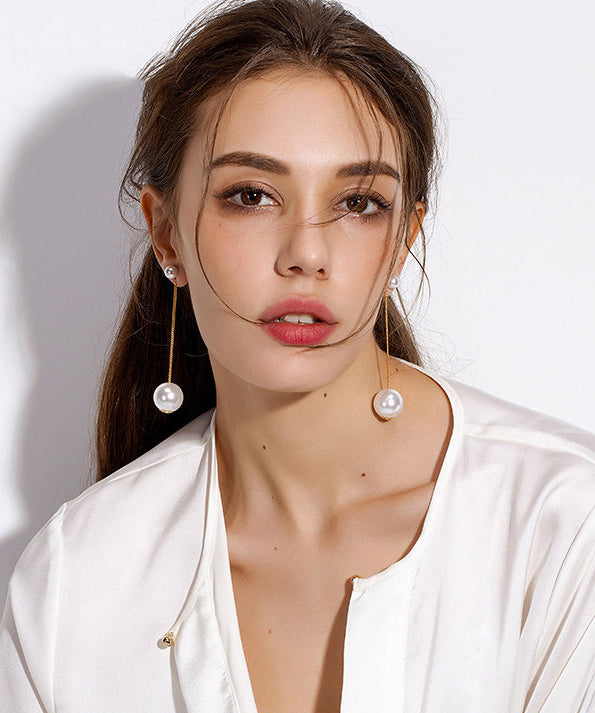 Elegant White Long Tasseled Pearl Drop Earrings