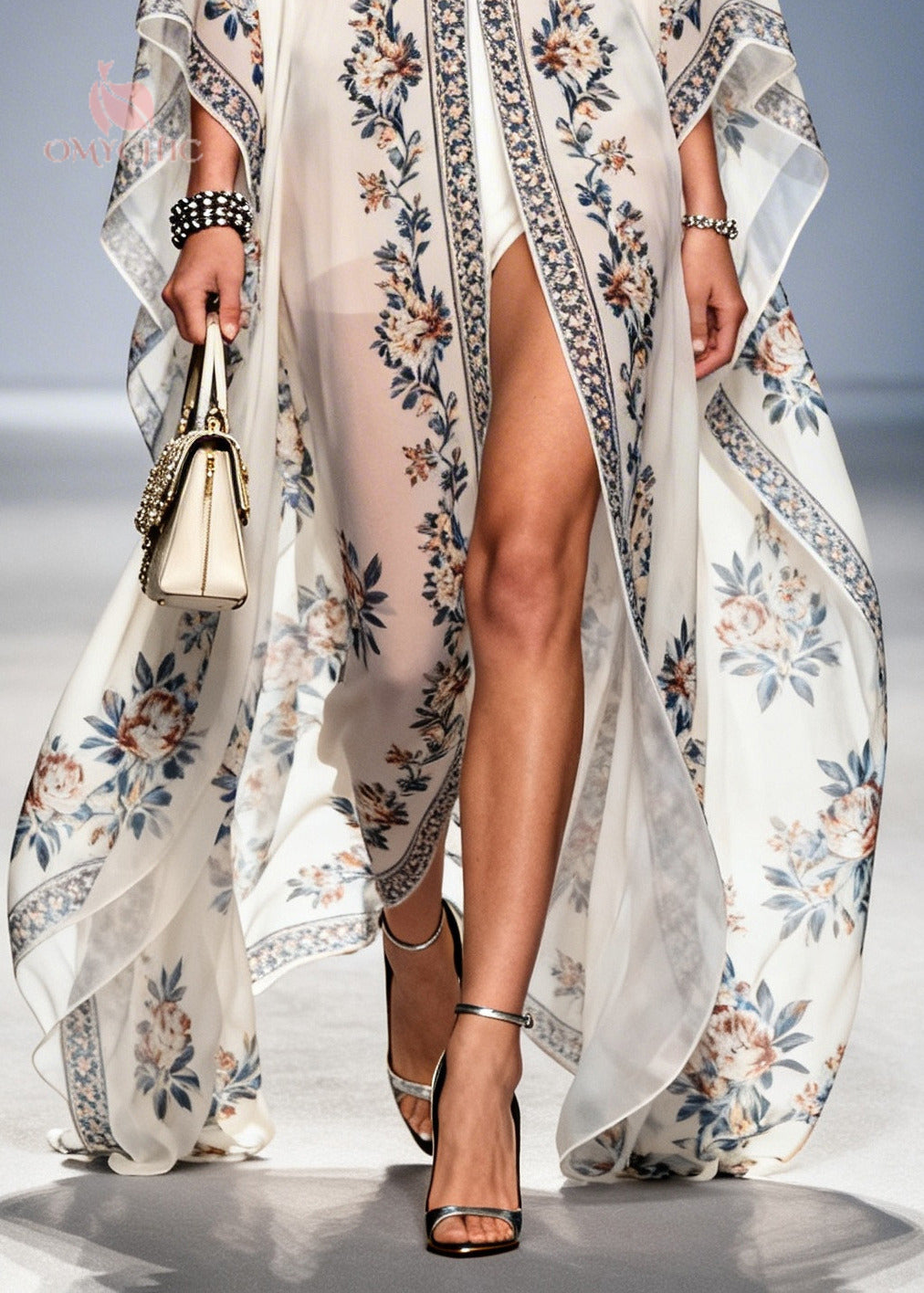 Elegant White Oversized Print Chiffon UPF 50+ Holiday Cardigans Summer