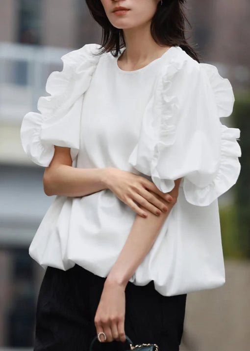 Elegant White Puff Sleeve Ruffled Cotton Tank Summer