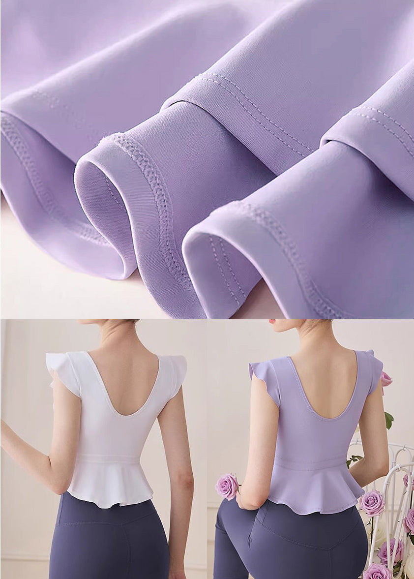 Elegant White Ruffled Sports Bra Tank Top