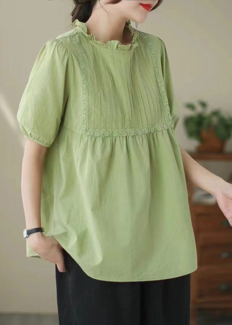 Elegant White Ruffled Wrinkled Cotton Shirt Top Summer