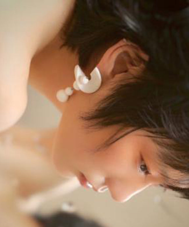 Elegant White Stelring Silver Beading Tassel Drop Earrings