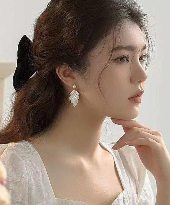 Elegant White Sterling Silver Alloy Pearl Shell Drop Earrings