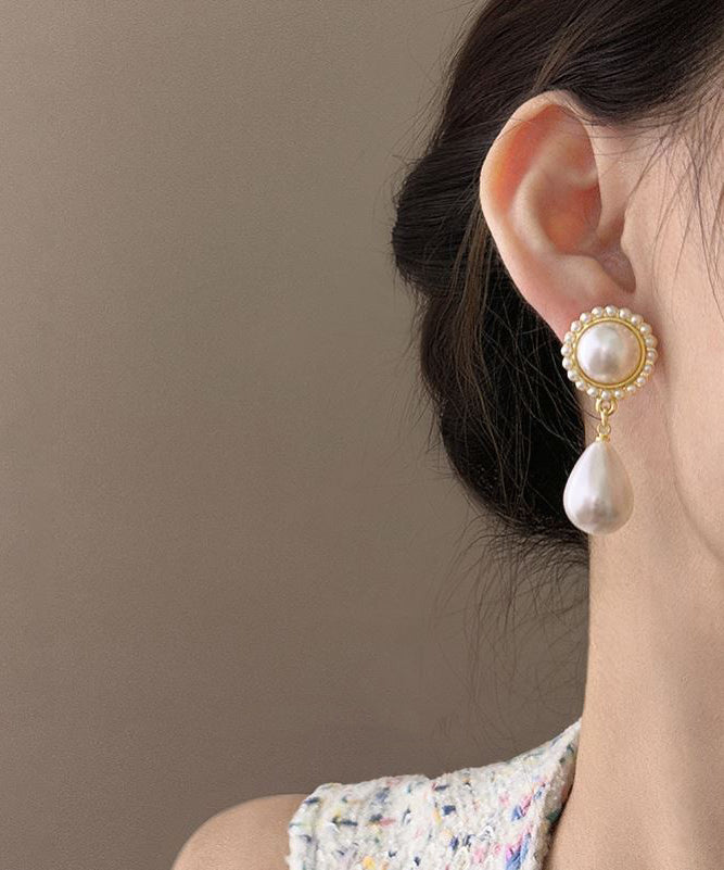 Elegant White Sterling Silver Alloy Water Drop Pearl Drop Earrings