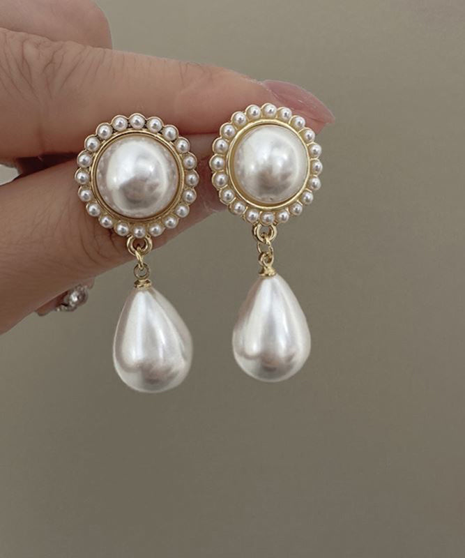 Elegant White Sterling Silver Alloy Water Drop Pearl Drop Earrings