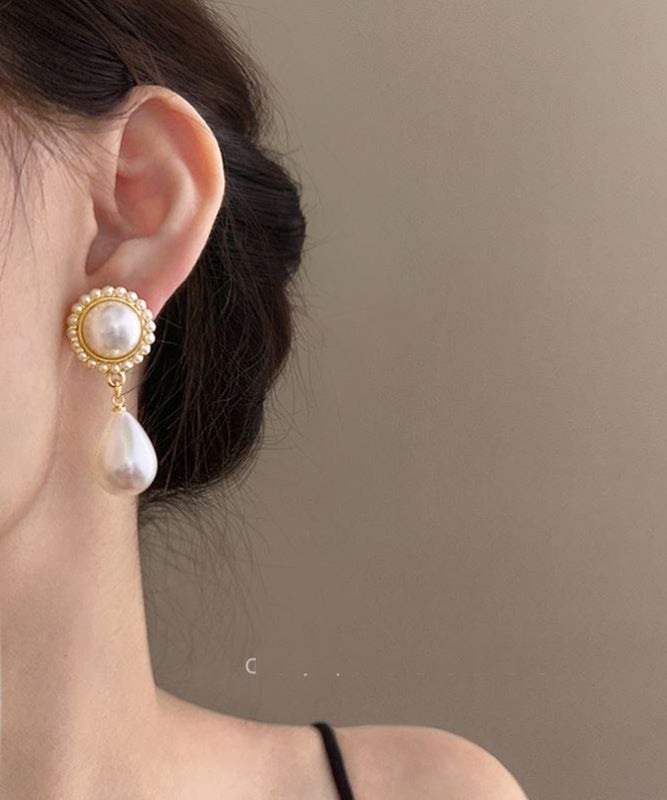 Elegant White Sterling Silver Alloy Water Drop Pearl Drop Earrings
