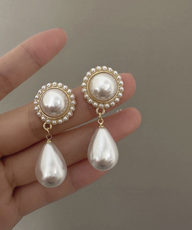 Elegant White Sterling Silver Alloy Water Drop Pearl Drop Earrings