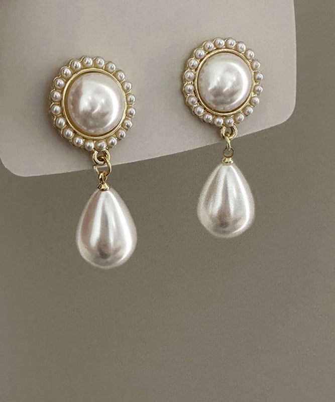 Elegant White Sterling Silver Alloy Water Drop Pearl Drop Earrings
