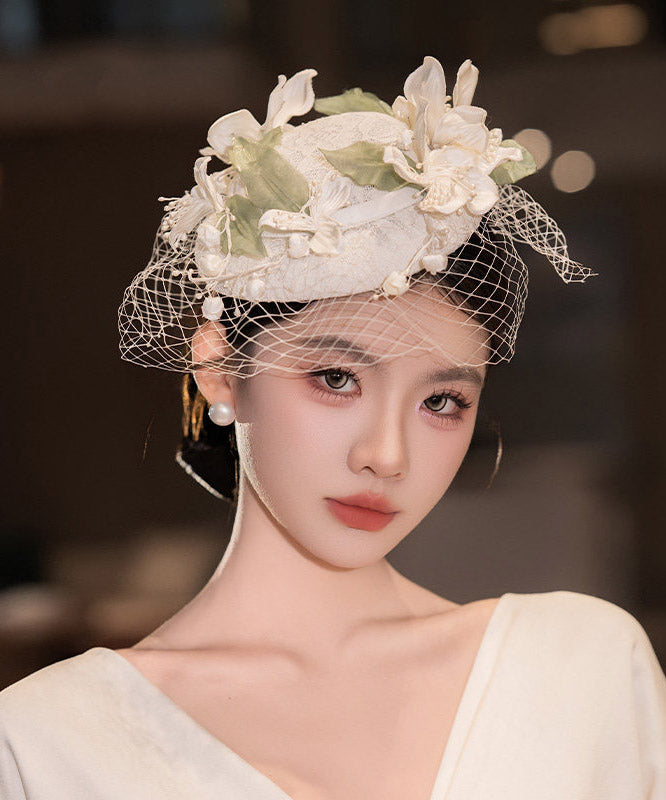 Elegant White Tulle Floral Patchwork HairPiece