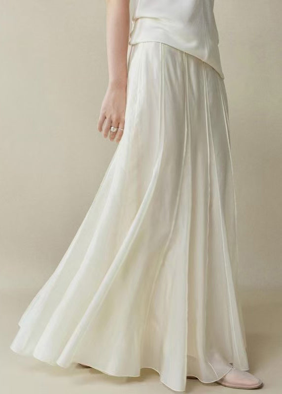 Elegant White Zippered High Waist Silk Cotton Skirts Summer
