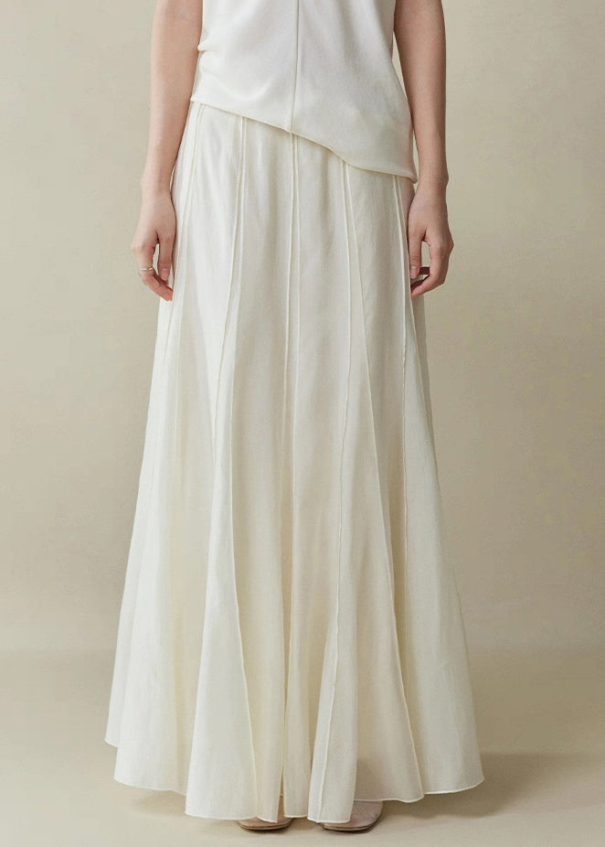 Elegant White Zippered High Waist Silk Cotton Skirts Summer