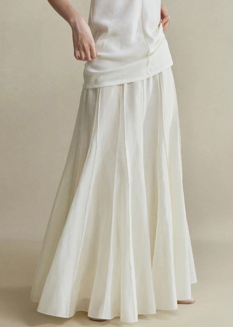 Elegant White Zippered High Waist Silk Cotton Skirts Summer