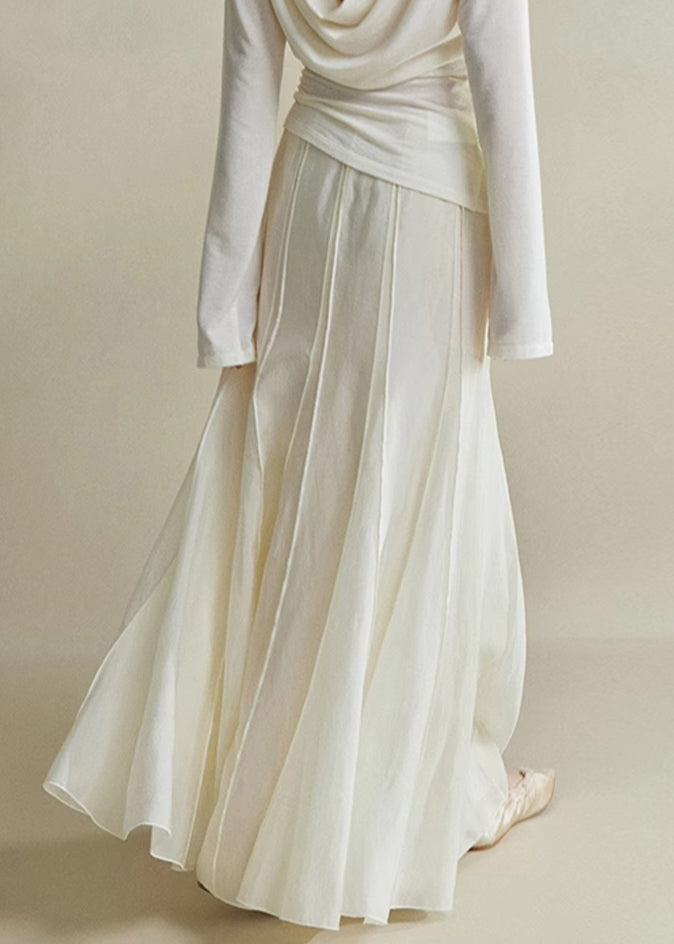 Elegant White Zippered High Waist Silk Cotton Skirts Summer