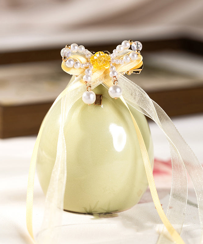 Elegant Yellow Copper Alloy Chiffon Pearl Colored Glaze Ribbon Kids Hairpin