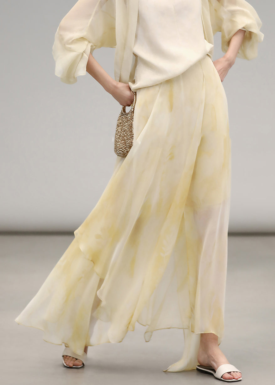 Elegant Yellow Print High Waist Chiffon Maxi Skirts Summer