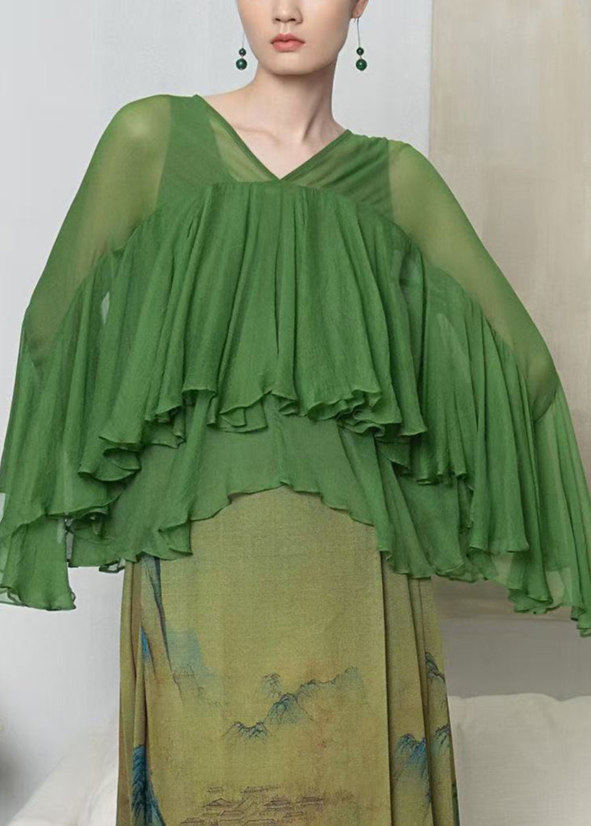 Elegant Yellow V Neck Ruffled Layered Shirts Top Summer