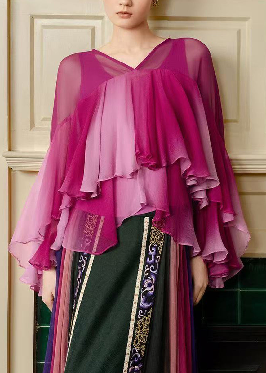 Elegant Yellow V Neck Ruffled Layered Shirts Top Summer