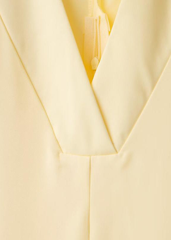 Elegant Yellow V Neck Zippered Solid Cotton Shirts Dress Half Sleeve