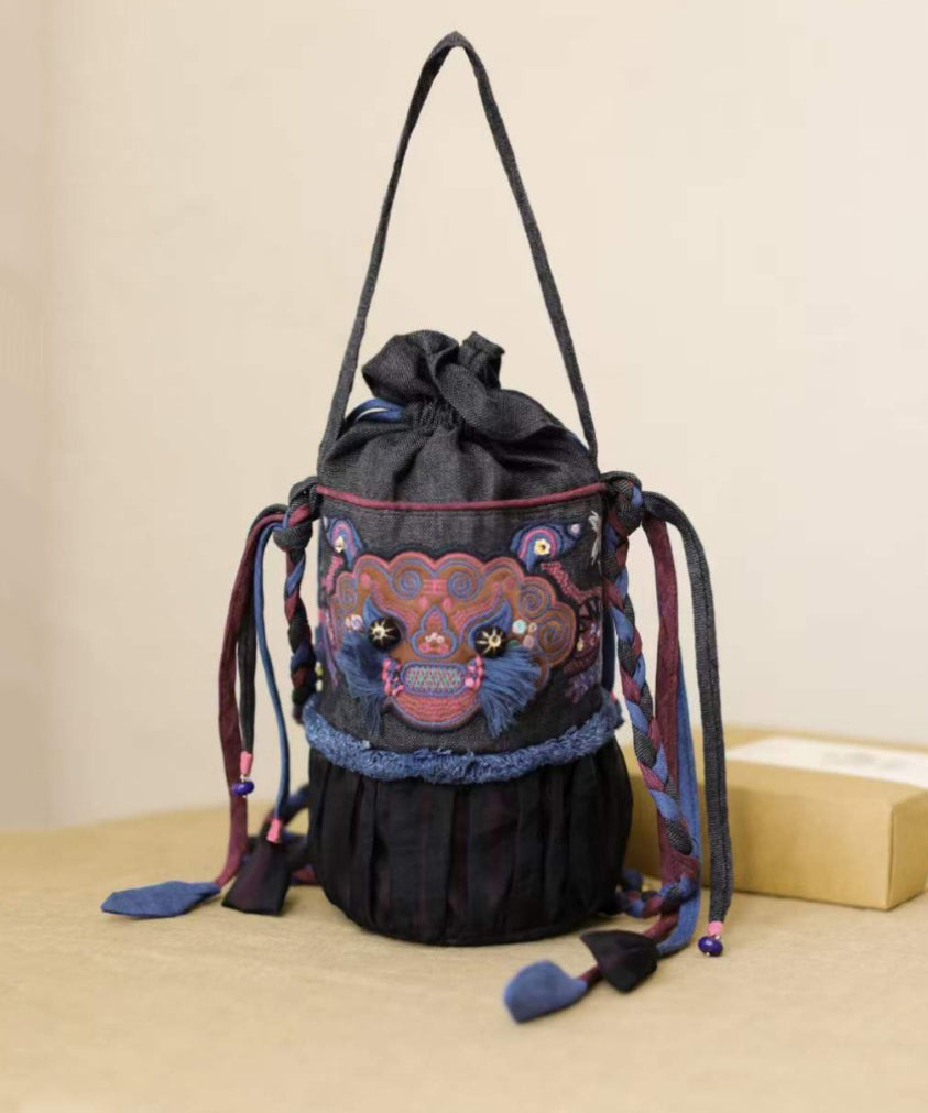 Ethnic Style Embroidered Drawstring Bucket Bag
