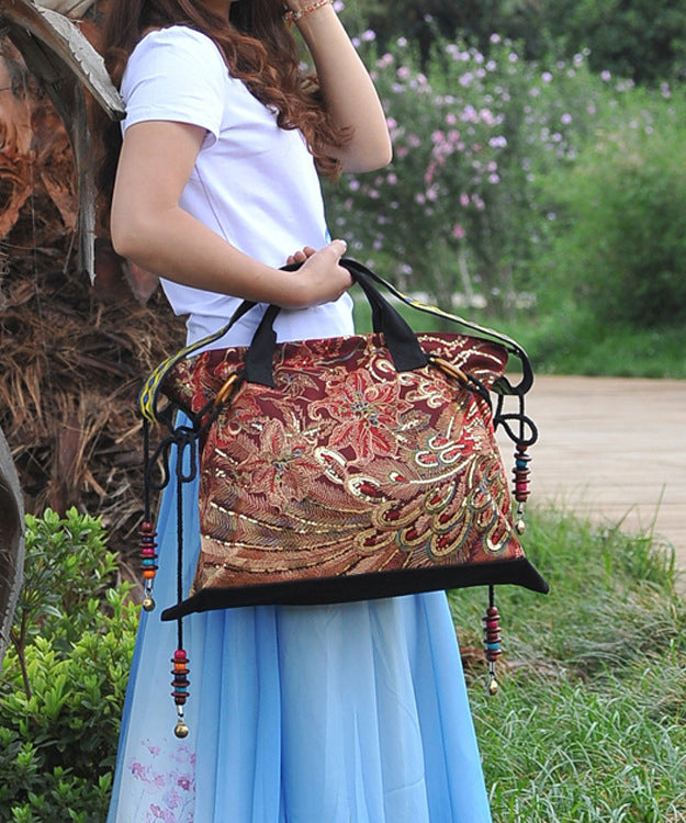 Ethnic Style Embroidered Tassel Canvas Shoulder Bag