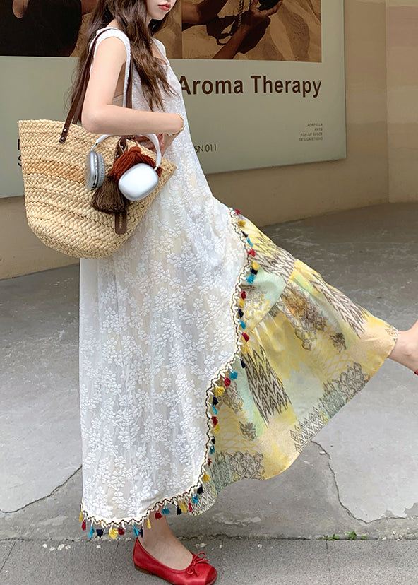 Ethnic Style Embroidered Tassel Sleeveless Two Pieces Set