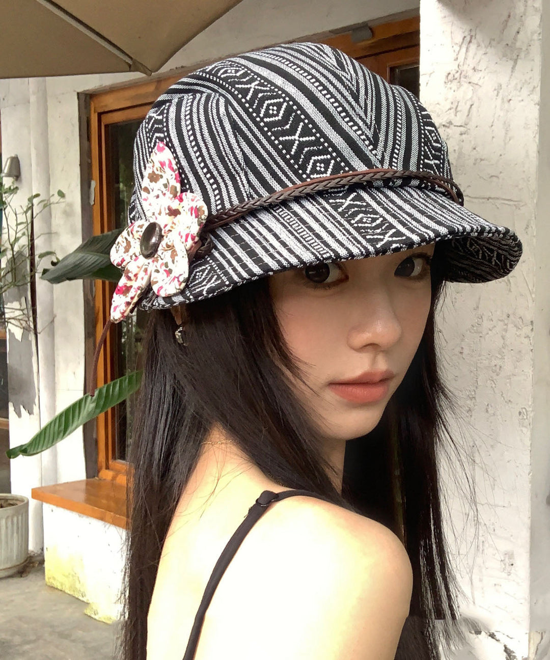 Ethnic Style Flower Pleated Patchwork Bucket Hat